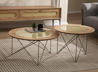 Italienischer Stil 2x Couchtische Rund Luxus Braun Wohnzimmer Tisch 